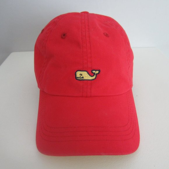 Vineyard Vines Hat Cap Mens One Size Red Yellow Whale Adjustable 100% Cotton - Picture 1 of 8